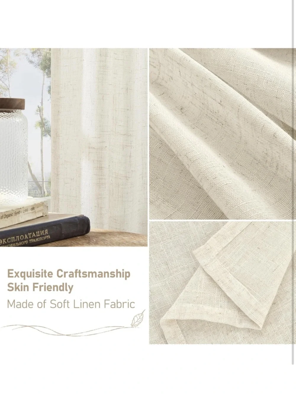 Lamit natural light filtering linen curtains 52 x 90” 2 panels